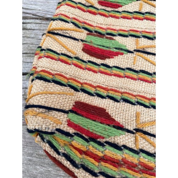 Vintage 1970s Burlap wool Embroidery Tote Bag  Boho Hippy - Picture 8 of 16